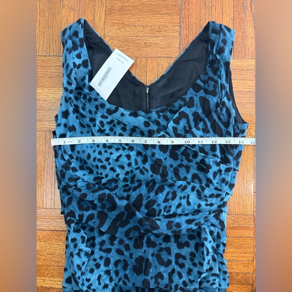 D&G Dolce & Gabbana Silk Teal & Black LEOPARD Print Knee Length Pencil Dress - Picture 8 of 15
